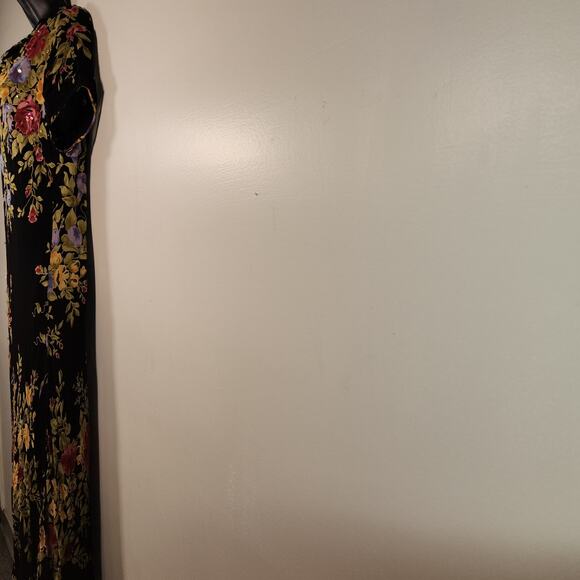PARADISE NY Vtg 90s Y2K Maxi Dress Womens 12 Black Multi Floral Sequins Cottage - Picture 9 of 12